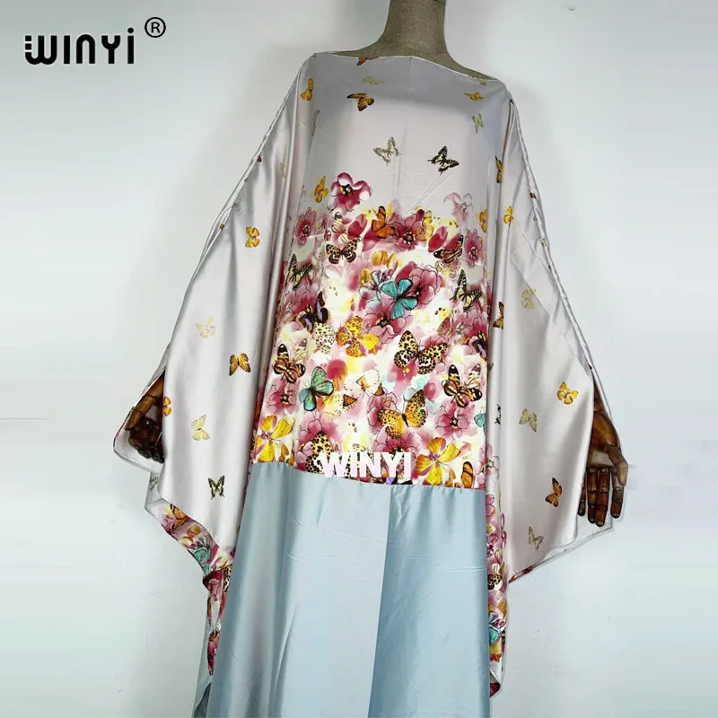 2021абайи Kuwait summer runway color matching long skirt women's fashion bat sleeve flower print loose oversize long skirt