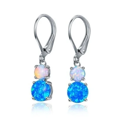 Fashion Long Dangle Earrings Vintage White/Blue Imitation Fire Opal Geometric Drop Earrings For Women Accessories Jewelry Gift