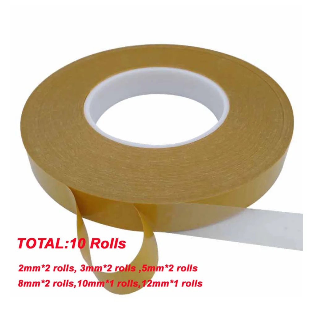 10 Rolls 50M/Roll Double Side Tape PET Acrylic Adhesive Traceless Clear Strong Transparent for Gift Packing Paper Craft School