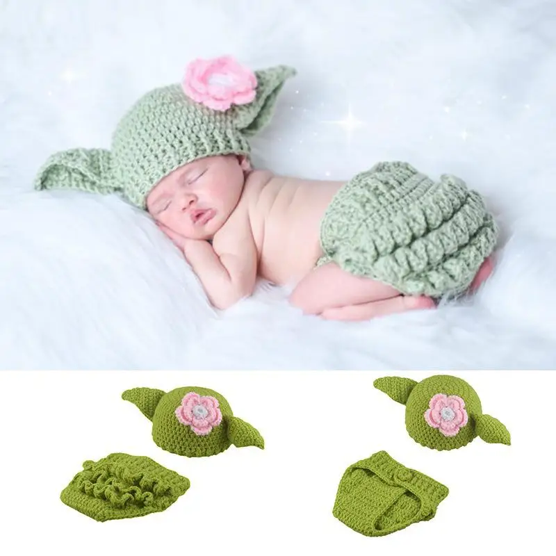 Conjunto de ropa para bebé Yoda, disfraz de ganchillo para recién nacido, accesorios de fotografía, ropa de dibujos animados para bebé, 5 unidades