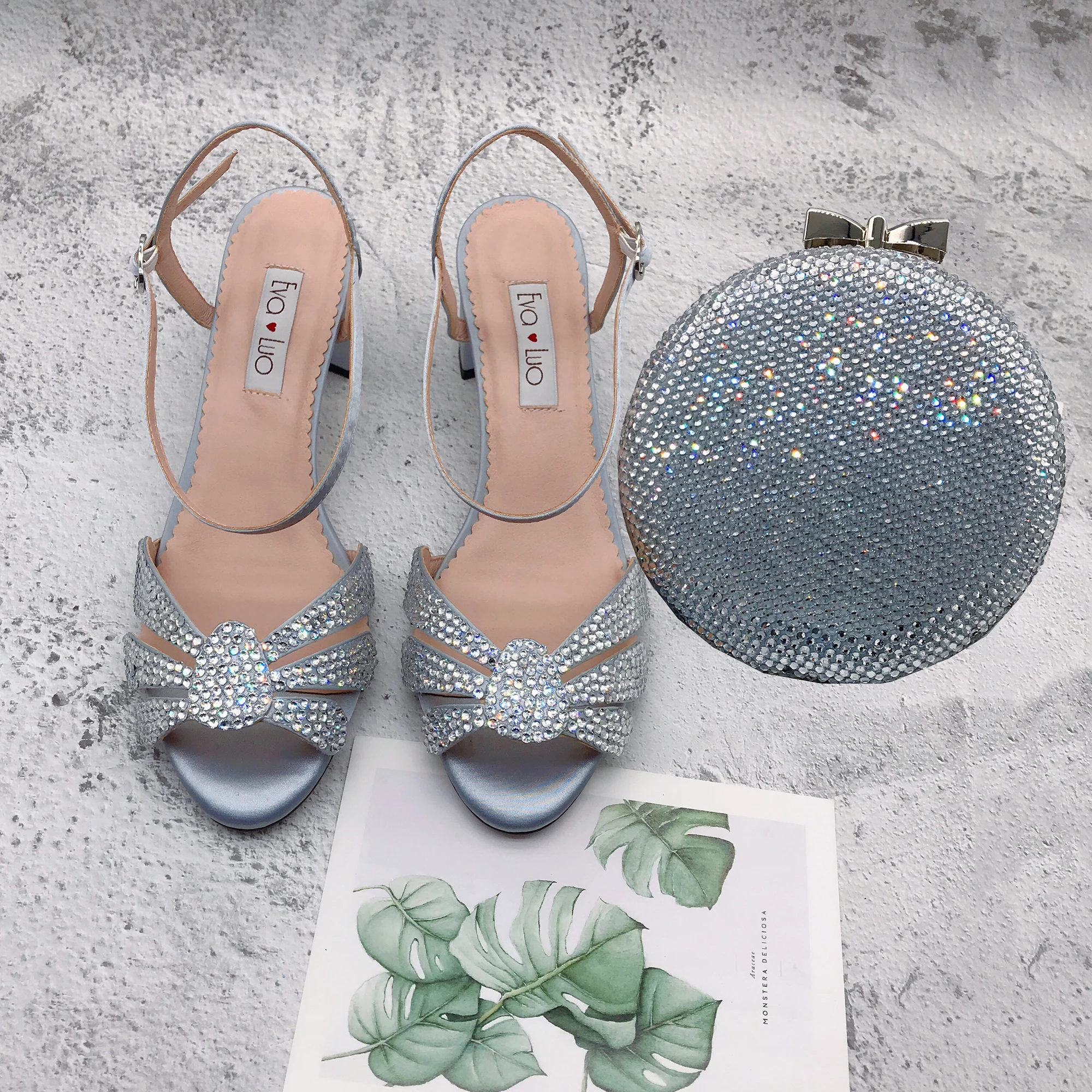 

BS1261 Custom Made Shoes With Matching Bag Set Strappy Dress Sandal Women Shoes Silver Crystal Bridal Wedding Shoes