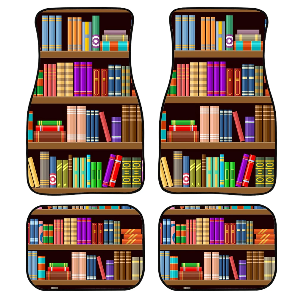 

INSTANTARTS Fashion Bookshelf Design 4pcs/Set Car Carpet Floor Mats for Car Washable Car Accessories Car Floor Mats all Weather