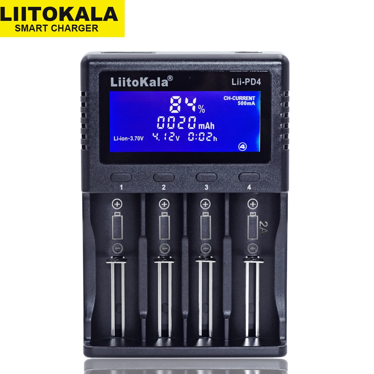 

Liitokala Lii-PD4 Lii-PD2 LCD 3.7V/1.2V NiMH 18650 18350 18500 21700 20700 26650 Recharge Lithium Battery Charger