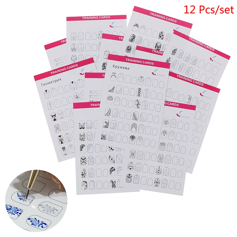 12Sheet Nail Art Practice Lines Drawing Painting Template Learning Training Book