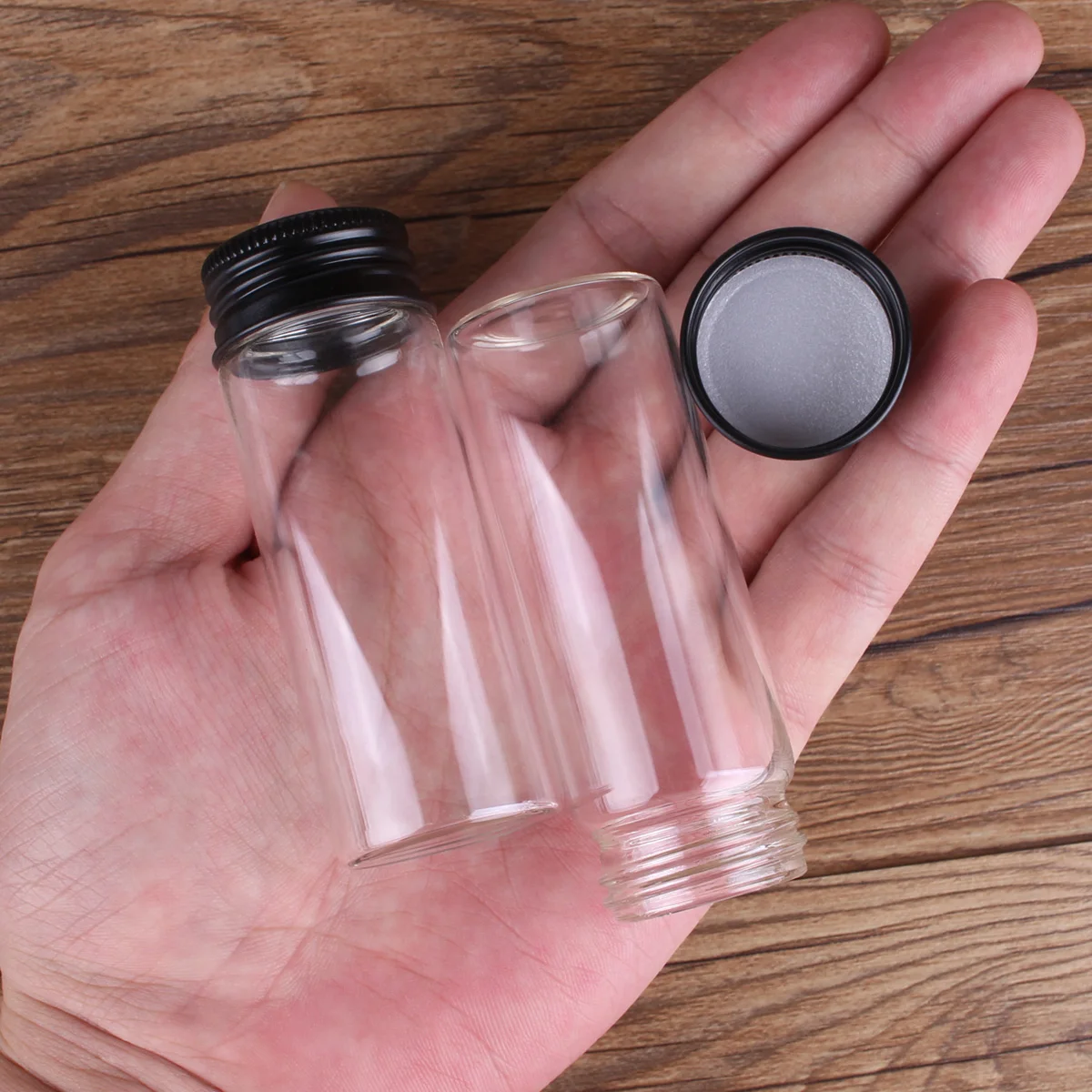 5pcs 40ml 30*80mm Glass Jars with Black Aluminum Caps Potion bottles Glass bottle Glass Jars Message Bottles for Wedding party