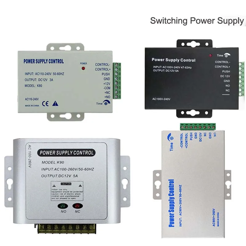 

12VDC источник питания с контролем доступа, переключатель 3A/5A с регулируемой задержкой времени, вход NO/NC, выход для 2 электрических замков