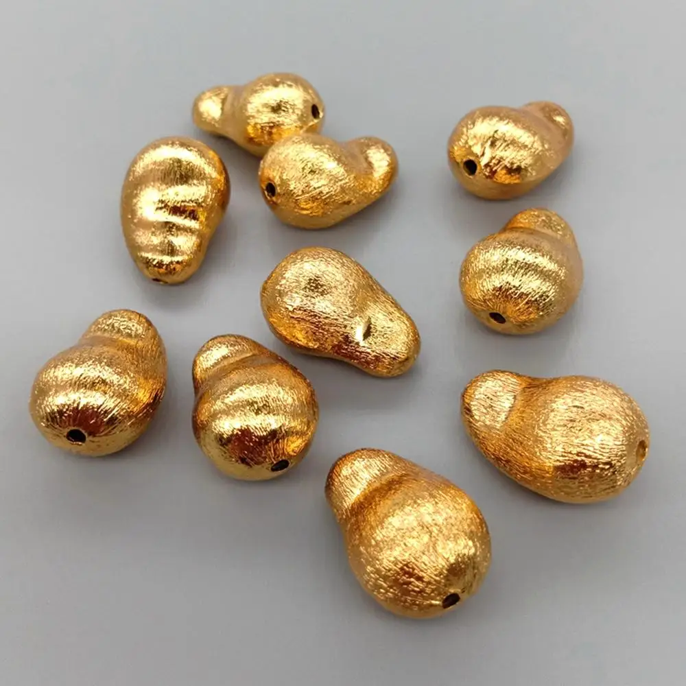 Wholesale 10  PCS 13x20mm Copper Baroque Shape Brushed Bead Gold Plated DIY