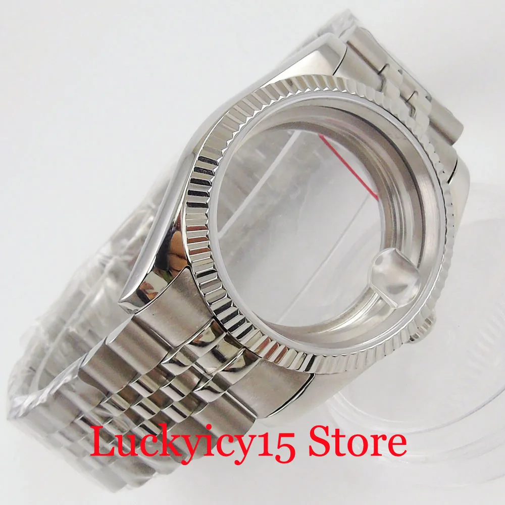 Mechanical Men 36mm Watch Case for MIYOTA 8215 ETA 2836 MINGZHU 2813 Steel Bracelet Seeing Open Backcover Sapphire Crystal