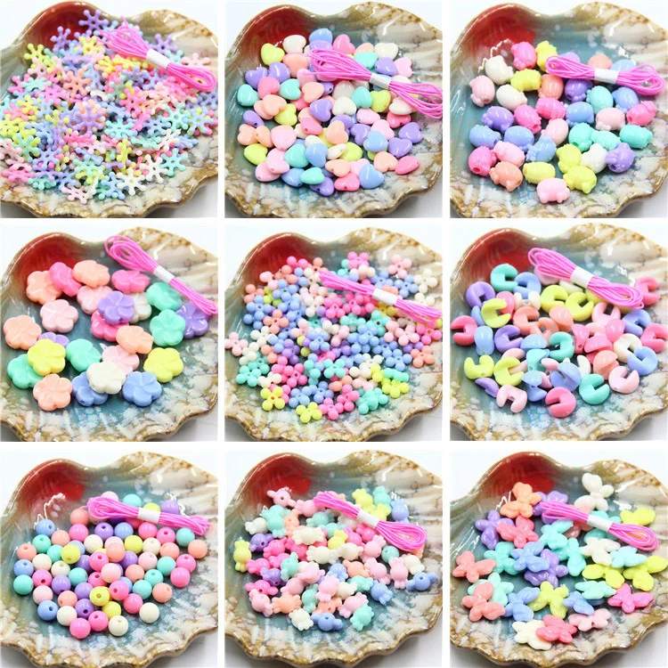 

Mixed Colors Acrylic Plastic Loose Beads Lot Round Flower Heart Candies Oval Shapes for Jewelry Making DIY Crafts Findings