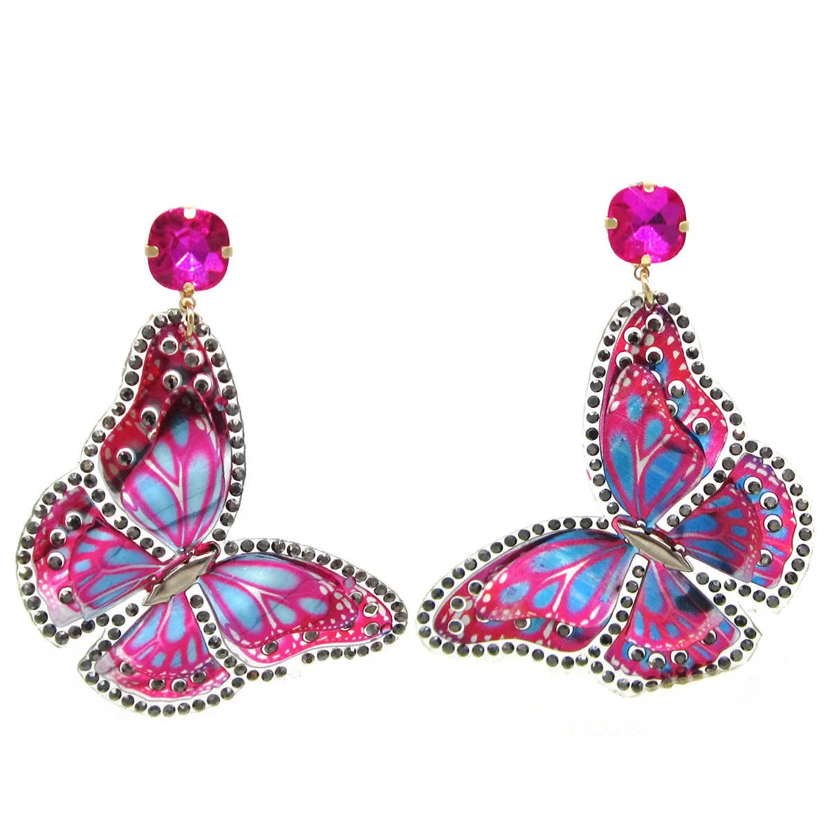 New rhinestone 3D color butterfly non-woven fabric Diy statement big drop earrings for women 2021 trend jewelry wholesale EAR