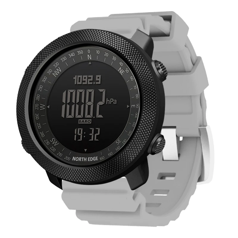 NORTH EDGE Herren-Sport-Digitaluhr, Stundenanzeige, Laufen, Schwimmen, Militär, Armeeuhren, Höhenmesser, Barometer, Kompass, wasserdicht, 50 m