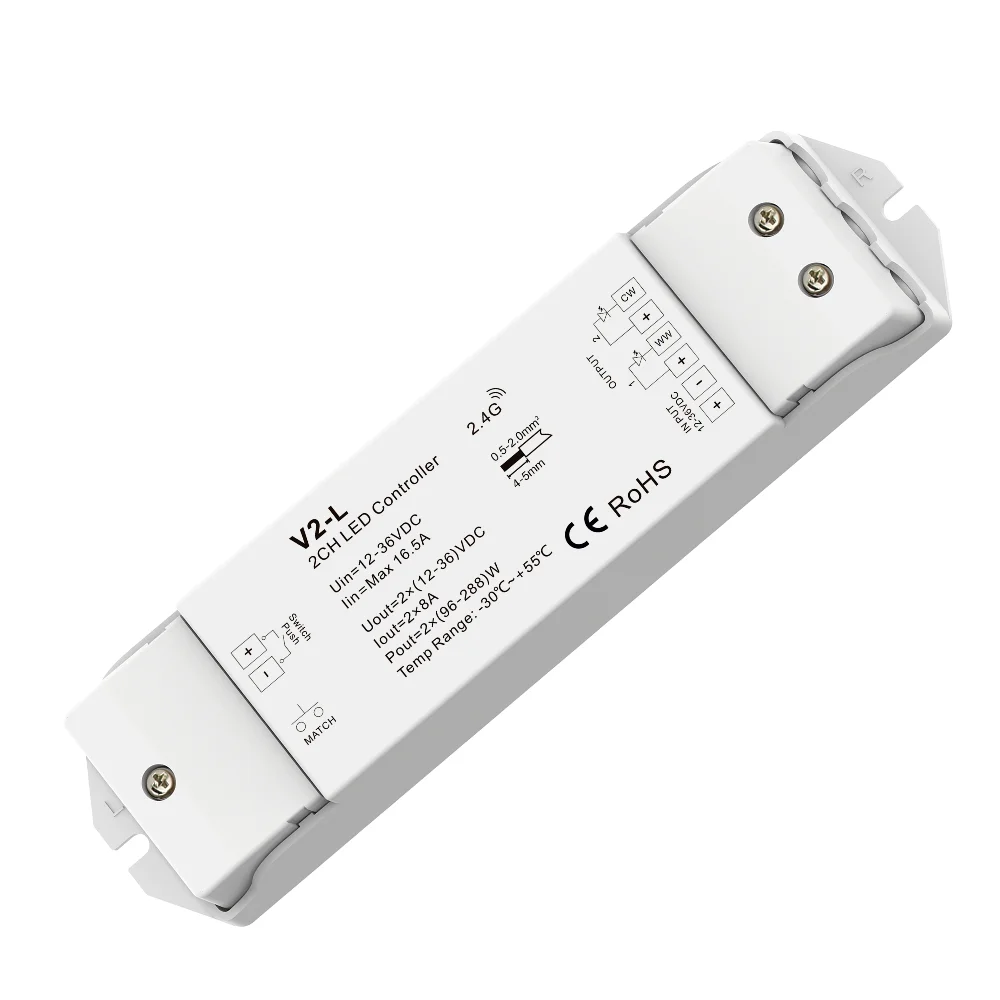 V2-L LED Dimmer Switch CCT 12V 24V 36V RF Wireless 2.4G Remote Smart Wifi 2CH WW CW LED Controller for CT Single Color LED Strip