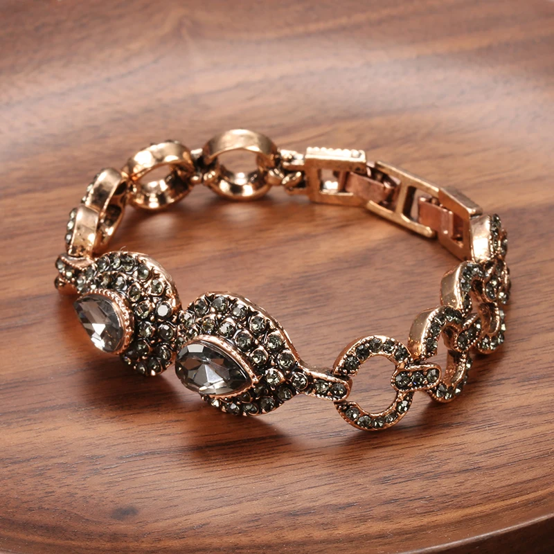 Kinel Charm Boho Gray Crystal Wedding Bridal Bracelet Antique Gold Color Women Link Bracelet Vintage Jewelry Russia Accessories