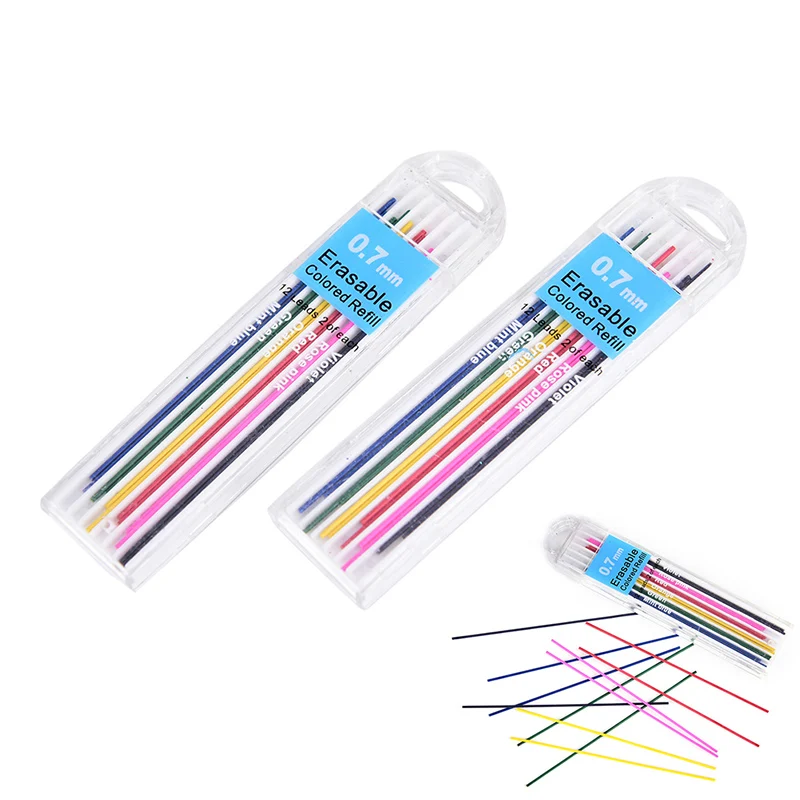 1 Box 0.7mm Color Mechanical Pencil Refill Lead Erasable Student Stationery Refill Practical Pen Stand Fixed Mechanical Refill