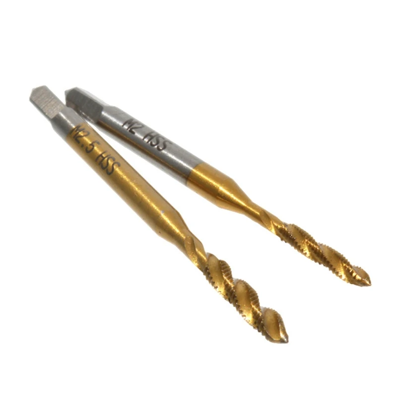 9 Chiếc M2-M12 Phủ Titan Thép Tốc Độ Cao HSS Vít Ren Hệ Mét Xoắn Ốc Tay Cắm Tập Dụng Cụ
