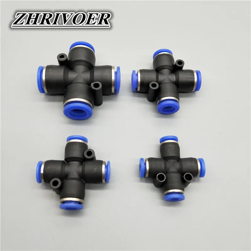 PZA الهواء الهوائية المناسب 4 6 8 10 12 مللي متر OD خرطوم 4 طريقة عبر شكل الخائن دفع في هوائي وصلة أنبوب تركيبات سريعة