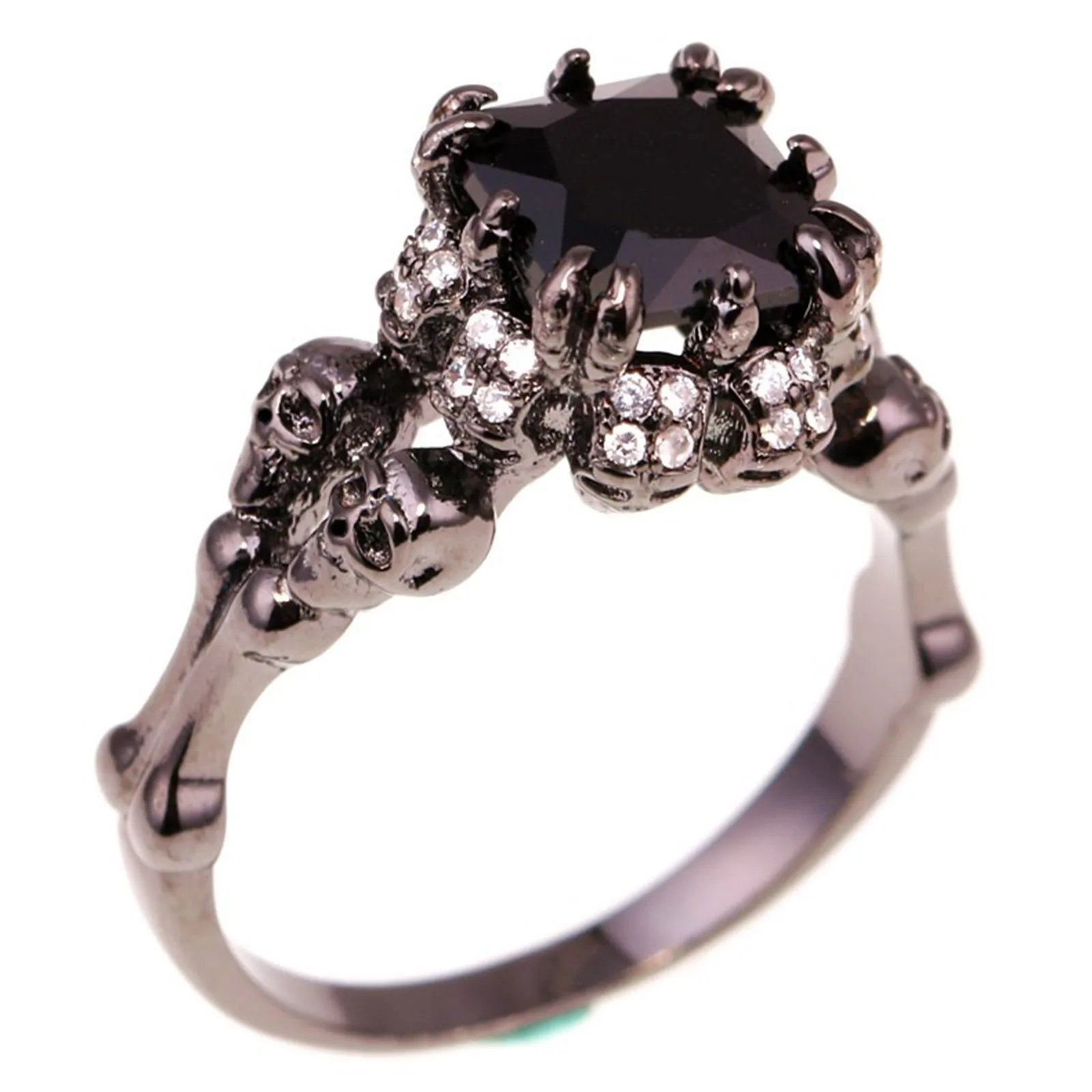 Personality Punk Skull Retro Gothic Style Rings For Wmen Men Halloween Black Zircon Jewellry Women' Black Simple Ring Accession