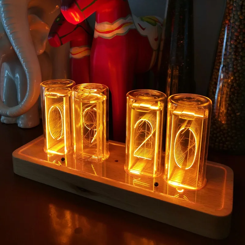 Time Tube Glow Tube Dimming Version Pseudo Glow Tube Clock LED Digital Solid Wood Table Clock Night Light Atmosphere