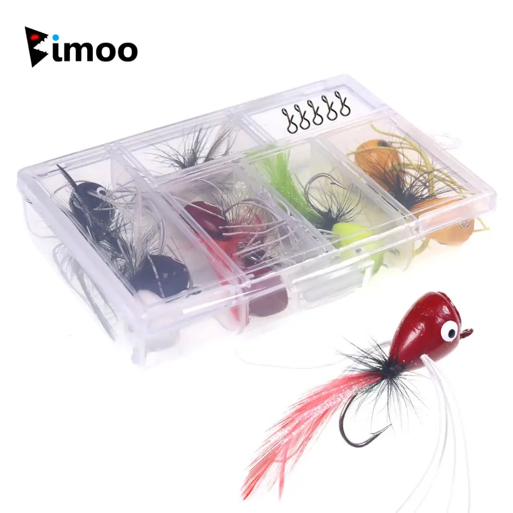 Bimoo 10pcs #2 Fly Fishing Poppers Floatable Popper Lure For Bluegill Bass Fishing White Red Black Chartreuse Orange