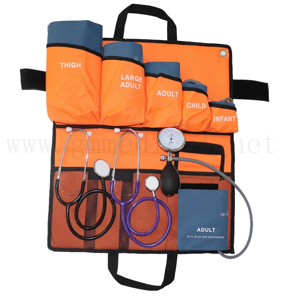 6 sizes blood pressure cuff , with Pressure display Gauge with PVC ball  Dual Head Stethoscop portable packed bag kits.