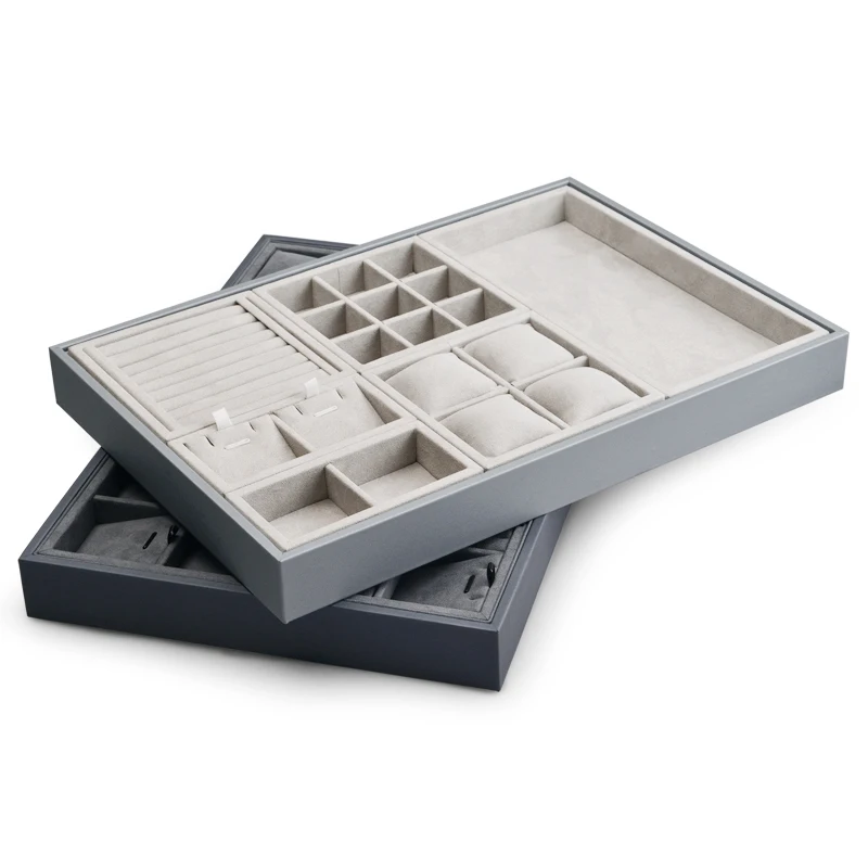 Oirlv Jewelry Display Tray Microfiber Jewelry Display Organizer Gray Ring Necklace Bracelet Storage Case  for Jewelry Showcase