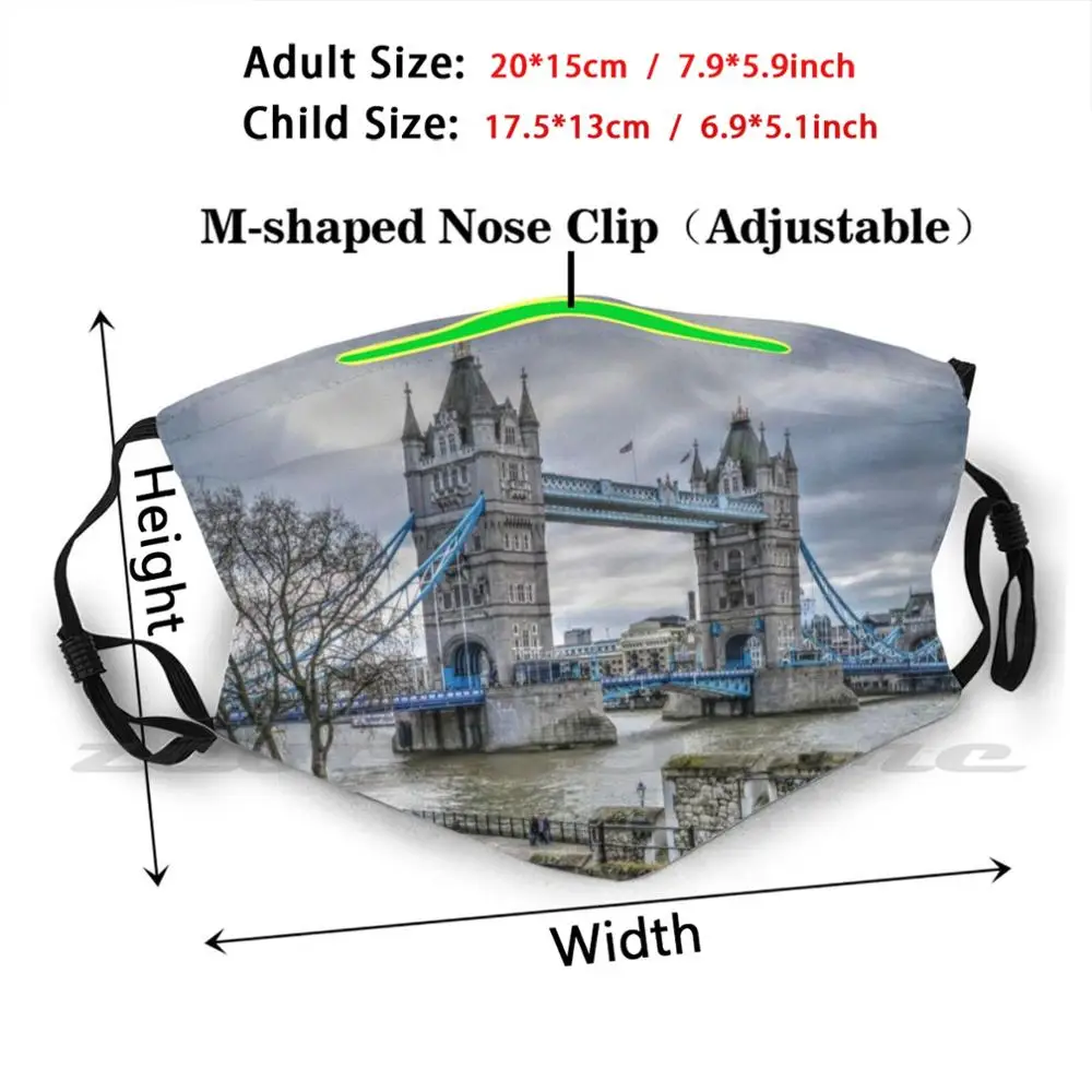 Tower Bridge Washable Trending Customized Pm2.5 Filter Mask Tower Bridge London Landmark Ower Bridge Thames