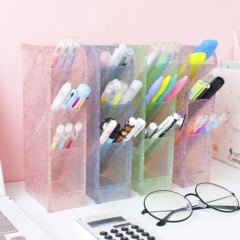 Quaste Flash Bleistift Fall Kreide Rohr Schreibtisch Desktop Storage Box Schreibwaren Regal Transparent Make-Up Pinsel Lagerung Rohr