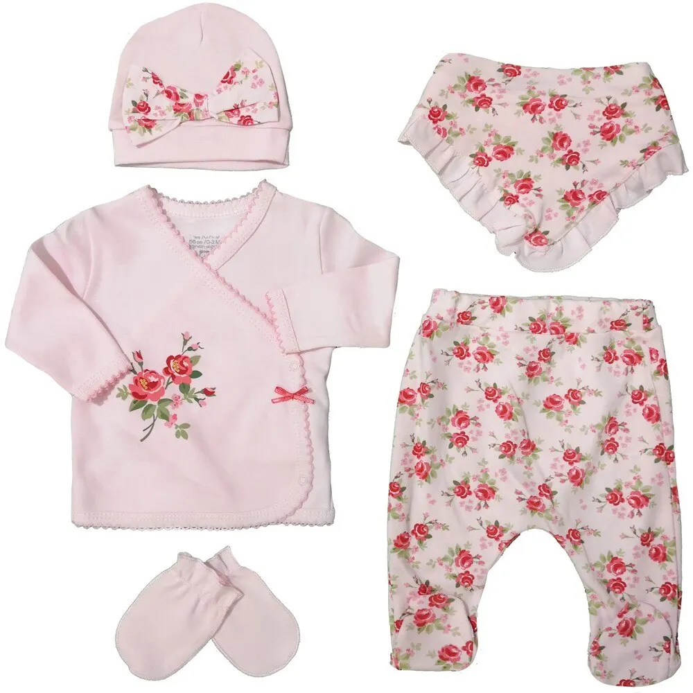 

Baby Girl Boy Babies Newborn Clothing 5-pcs Hospital Outlet Custom Fabric Antibacterial Babies Healthy Safe Outfit Sets Dresses