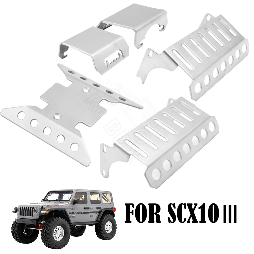 5PCS Stainless Steel Axle Protector Chassis Armor Skid Plate For 1/10 RC Crawler Axial SCX10 III AXI03006 AXI03007 Upgrade Parts