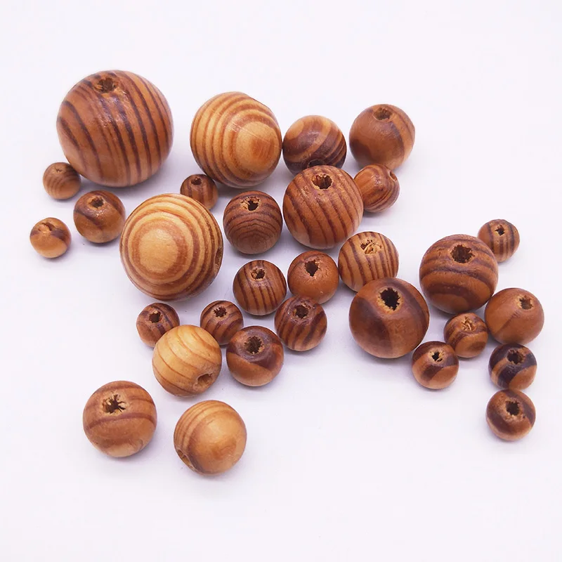 Straight Hole Pine Wood Beads Natural Eco-Friendly Spacer Loose Beads DIY Bracelet Necklace Making Crafts Jewelry Accessories