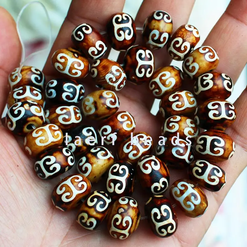 

10x14mm Brown DZI beads abacus Tibet Round Agate stone DIY Pendant Loose Beads 10pcs