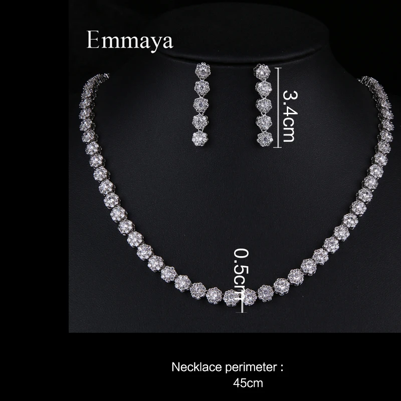 Emmaya Fascinating Round Flower Design For Female Fashion Statement AAA Zirconia Long Earring And Necklace Elegant Jewelry Set