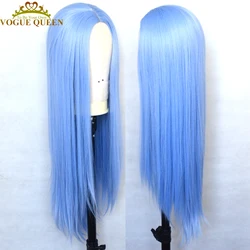 Vogue Queen Light Blue Synthetic Long Straight Wig Full Machine Made Wig Heat Resistant Fiber Cosplay For Women