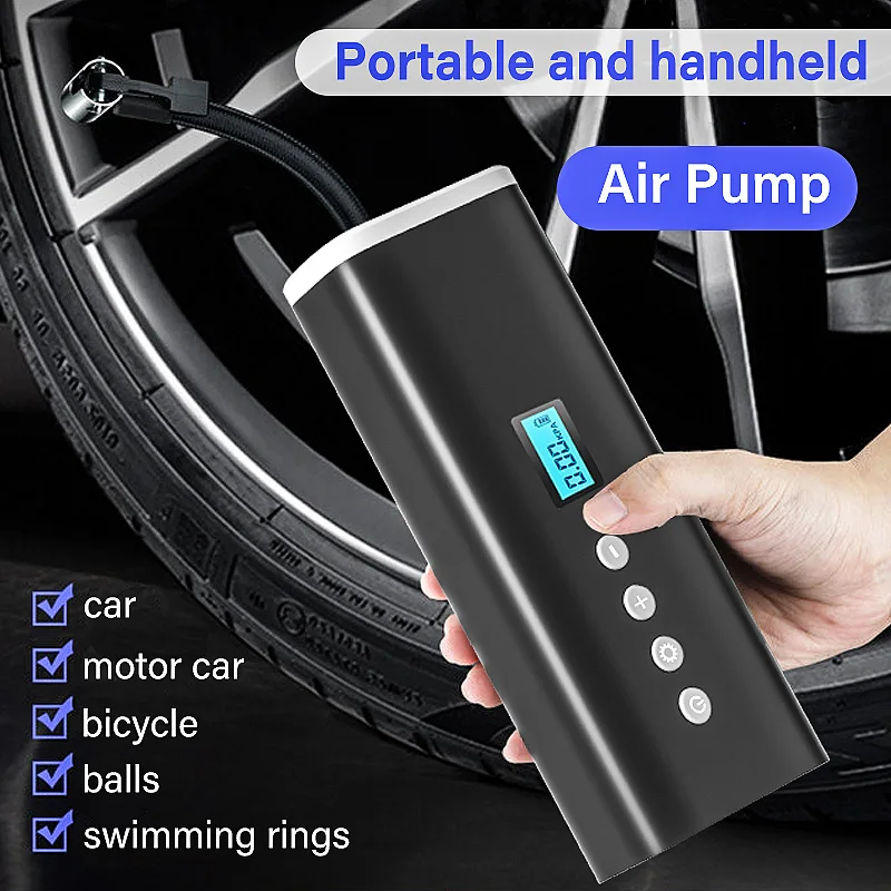 Car Tire Inflator,Portable Air Compressor,Digital Pressure Gauge LED Light Rechargeable Electric Air Pump For Motorcycle,Balls