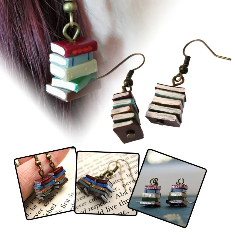 Classic Stack of Books Drop Dangle Earrings Multicolor Book Pendant Earrings for Women Girl LL@17