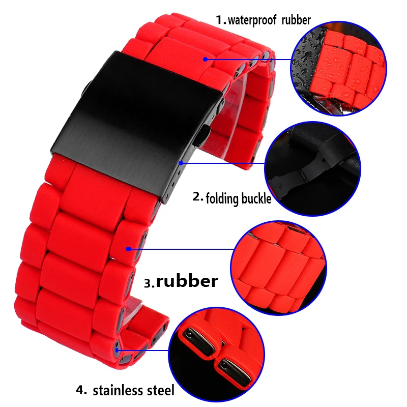 For Diesel Black Knight DZ7396 DZ7370 / 7430 watchband Silicone Gap Steel Tape 24mm 26mm 28mm red black Platform watch straps