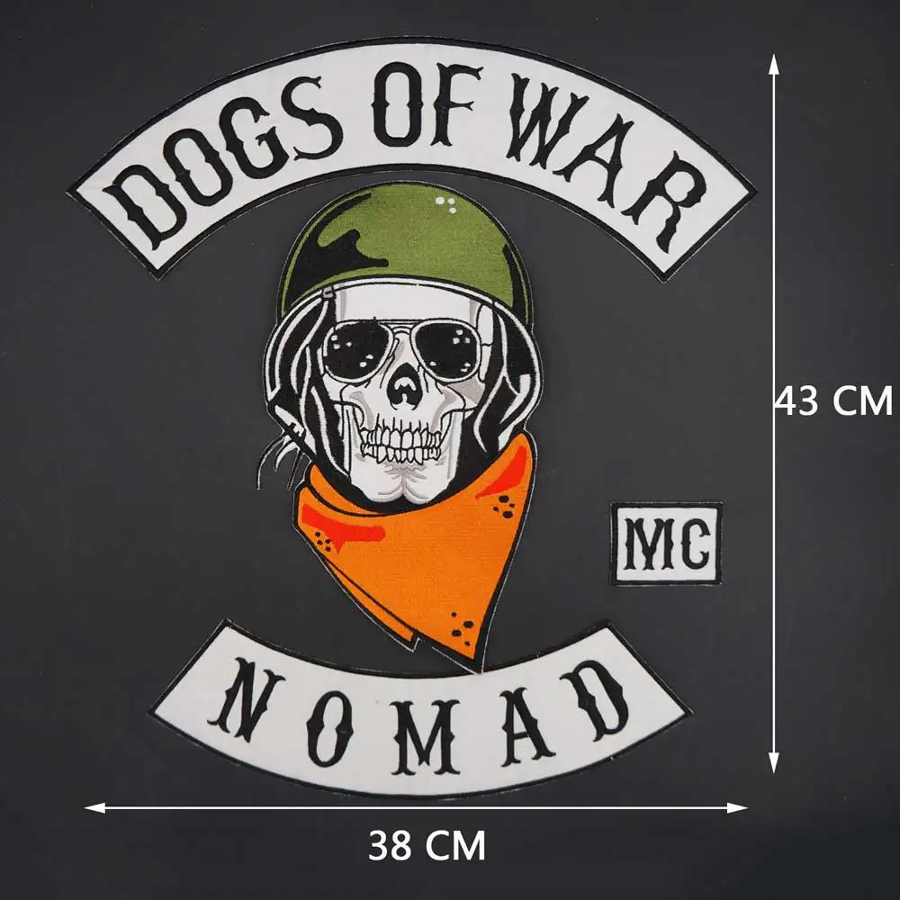 Dogs of War Nomad MC Large Embroidery Motorcycle Biker Patch Sticker For Clothing Hat Bags iron on backing