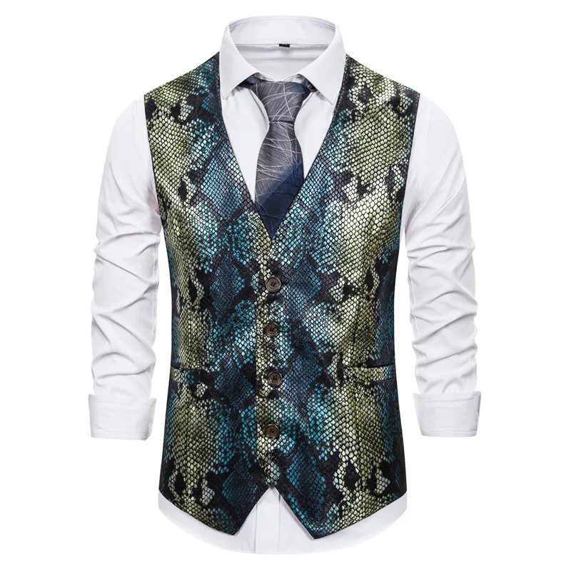 

Men's Hipster Green Peacock Pattern Print Dress Vest Tuxedo Vest Waistcoat Men Slim Fit Party Wedding Prom Vest Chaleco Hombre