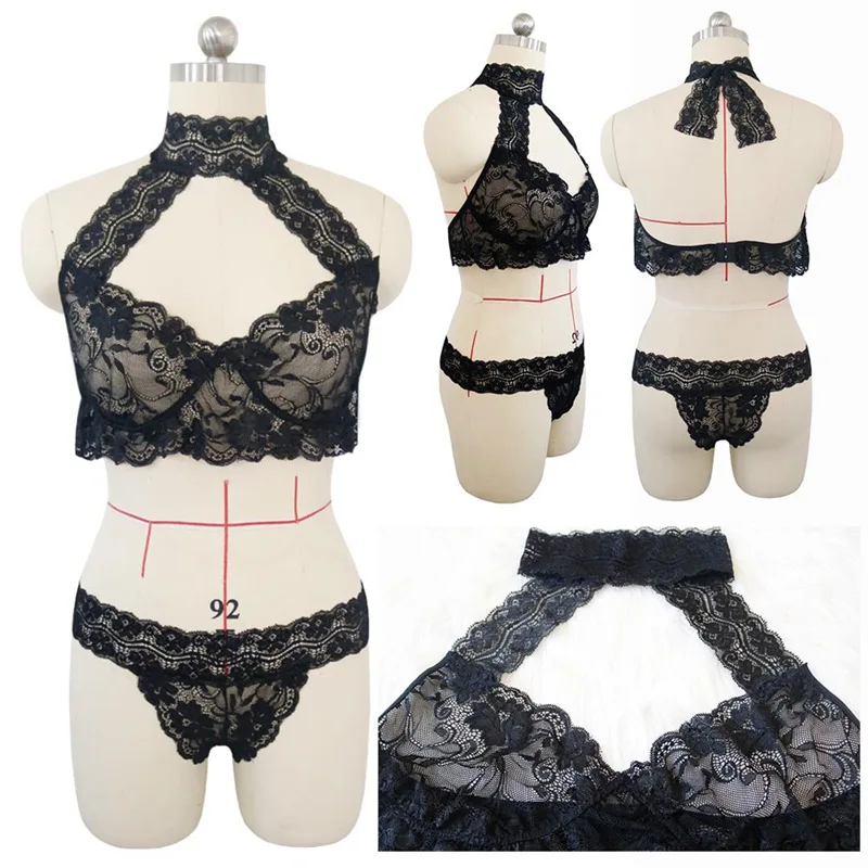 New Lingerie Sets Plus Size Women Sexy Underwear Hot Erotic Bra And panties Halter Lace Suit For Fat Female 3XL - 5XL Sleepwear