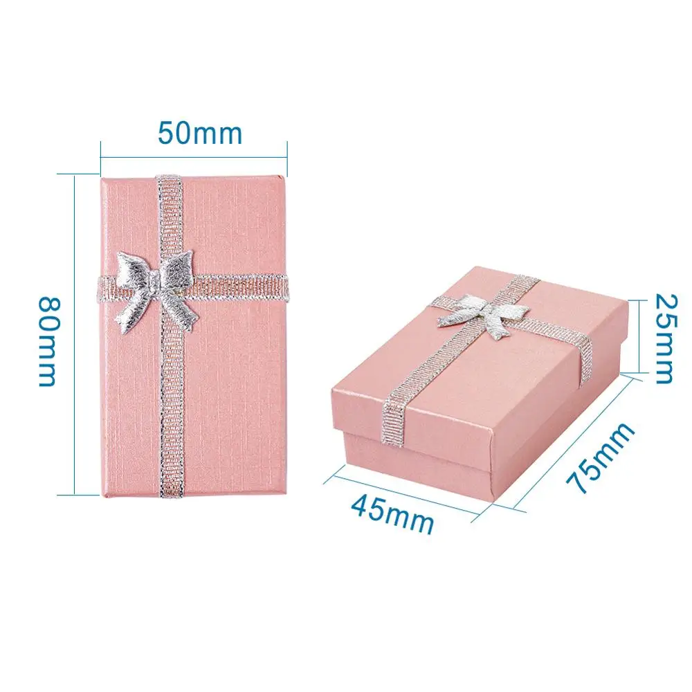 24Pcs Valentines Day Gifts Packages Jewelry Boxes with Bowknot and Sponge for Necklaces Pendants Rectangle Pink 80x50x25mm