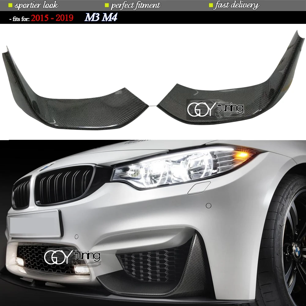 3*3 3K Carbon Fiber Front Bumper Splitter Canards 1 Pair for BMW F80 M3 F82 F83 M4 CS Competition 2015 - 2019