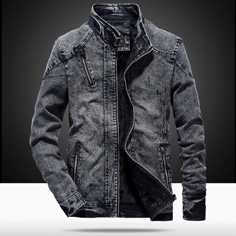 Blouson aviateur en denim vintage pour hommes, vêtements de mode décontractés, manteau en jean monoc