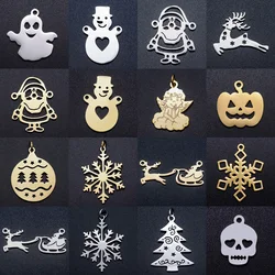 10pcs/lot Christmas Tree Santa Claus DIY Charms Wholesale 316 Stainless Steel Halloween Ghost Pumpkin Skull Connectors Charm