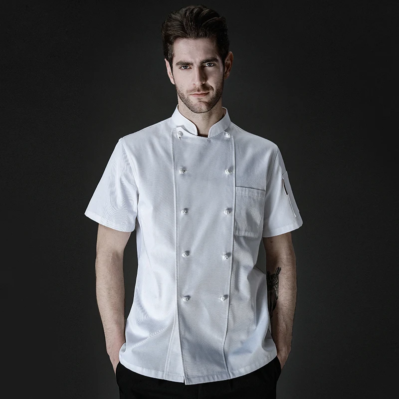 summer chef coat double breasted chef jacket hotel restaurant bakery workwear men cook professional uniform white shirt