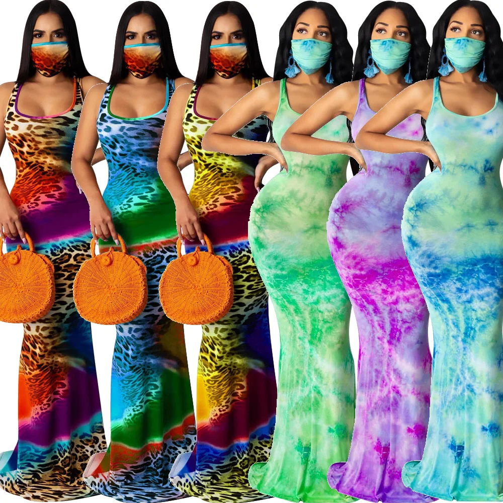 

Women Summer Colorful O-neck Sleeveless Mermaid Maxi Dress Vintage bohemian bodycon Party Long Dresses Vestidos