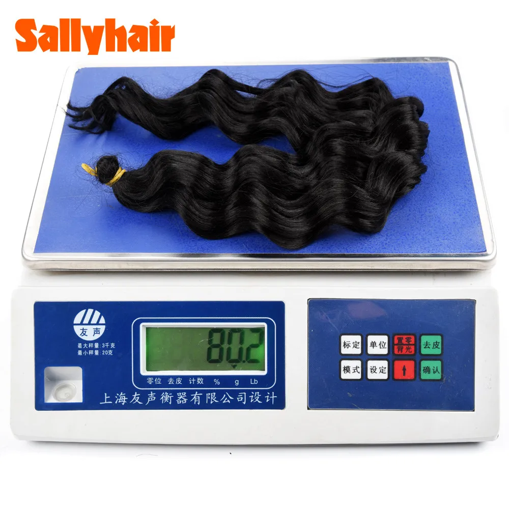 Sallyhair-extensiones de cabello sintético rizado, pelo trenzado de ganchillo, ONDA DE AGUA, color negro, morado y gris, 80g por paquete