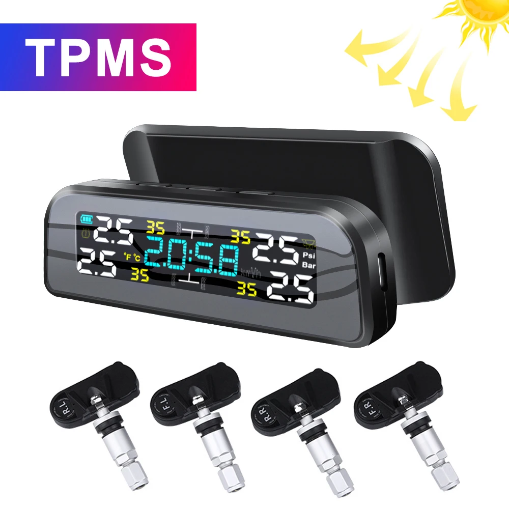 TPMS Solar Power Car Tire Pressure Monitoring System 360 Adjustable Monitor Auto Security Alarm Tyre Pressure Sensors