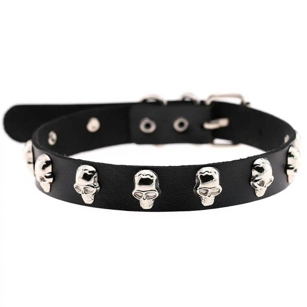 Halloween necklace costume Jewelry Skull Choker Collar Goth Choker Necklace women leather Chocker jewellery