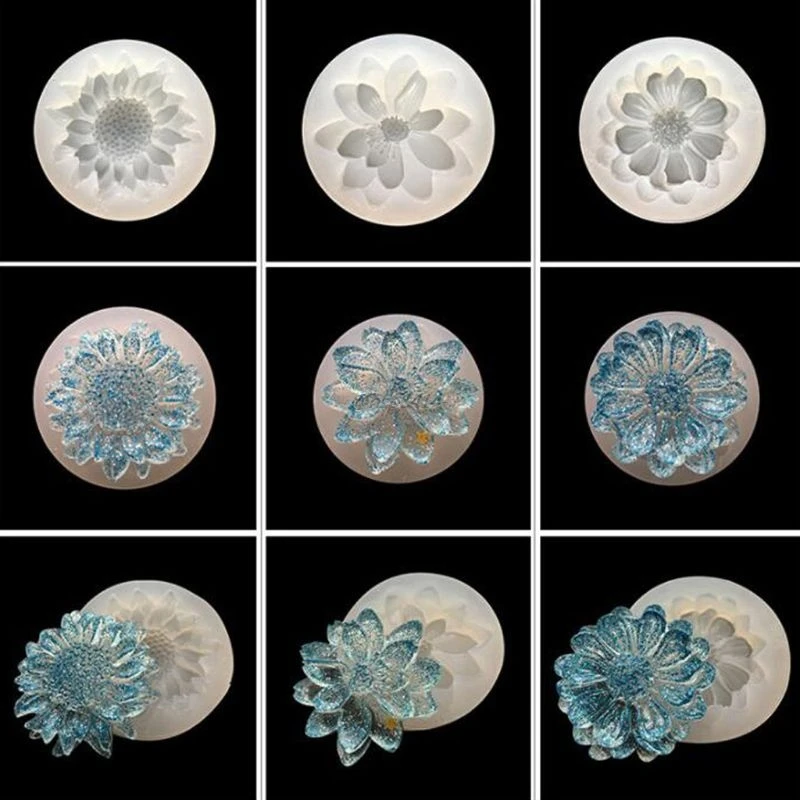 4Pcs Flower Epoxy Resin Mold Kits Camellia Sunflower Rose Turnsole Silicone Mold Jewelry Making Charms DIY Silica Molds Crafts