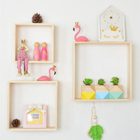 3Pcs Wall Floating Shelves Wooden Square Children's Shelf Wall Hanging Storage Rack Baby Nursery Living Room Home Decorations